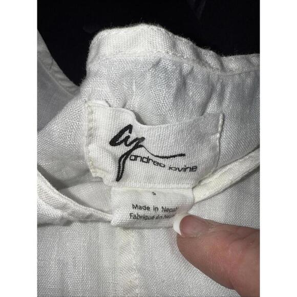 Andrea Jovine Quiet Luxury Minimalist Basic Organic 100% Linen White Blouse Top - Picture 3 of 15